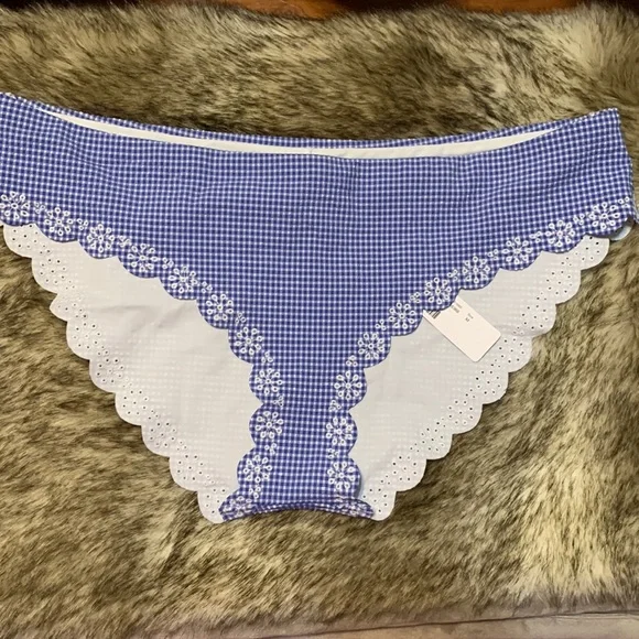 J.Crew Scalloped Bikini Bottom Blue Gingham Medium NWT - Picture 4 of 12